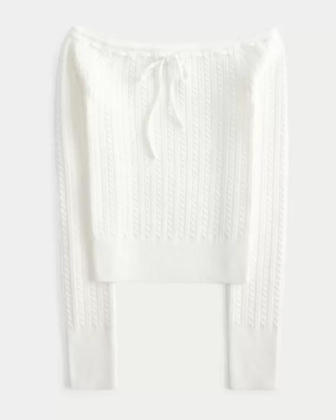 Pulover din tricot cu cablu fără umăr