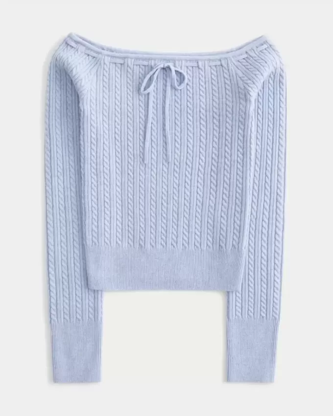 Pulover din tricot cu cablu fără umăr
