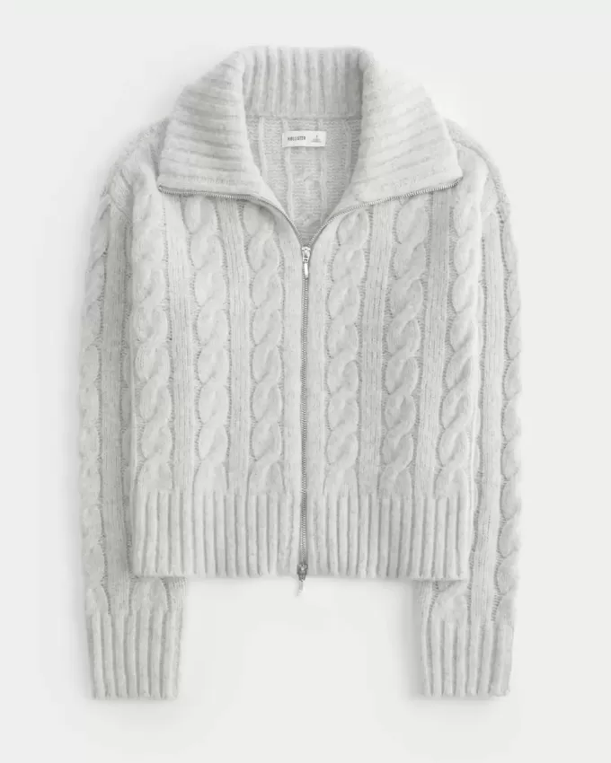 Pulover din tricot cu cablu Hollister Comfy Cloud cu fermoar