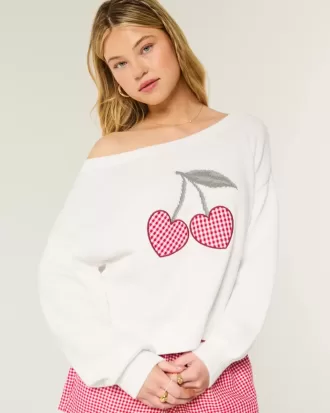Pulover fără umăr cu grafic Easy Heart