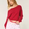 Pulover fără umăr cu model de inimă ușor