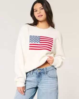 Pulover Hollister Comfy Cloud American Flag Graphic Crew