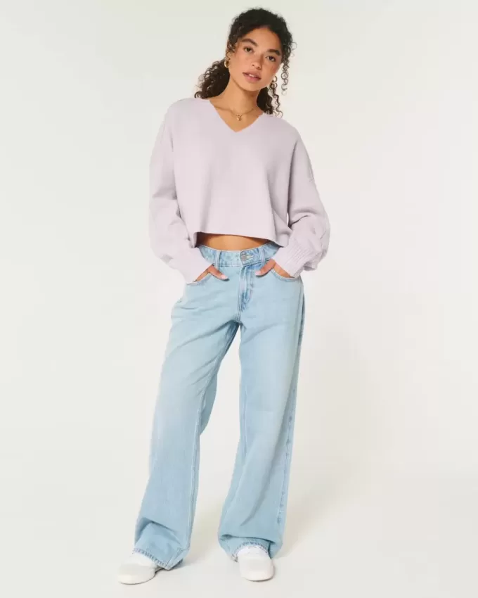 Pulover Hollister Comfy Cloud Boxy cu decolteu crestat