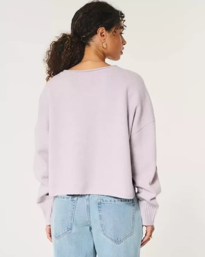 Pulover Hollister Comfy Cloud Boxy cu decolteu crestat