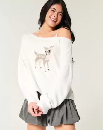 Pulover Hollister Comfy Cloud Easy, fără umăr, grafic Deer