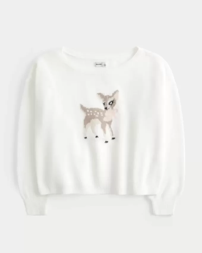 Pulover Hollister Comfy Cloud Easy, fără umăr, grafic Deer