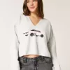 Pulover Hollister Comfy Cloud Graphic cu decolteu crestat