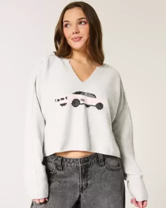 Pulover Hollister Comfy Cloud Graphic cu decolteu crestat