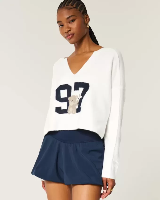 Pulover Hollister Comfy Cloud Graphic cu decolteu crestat
