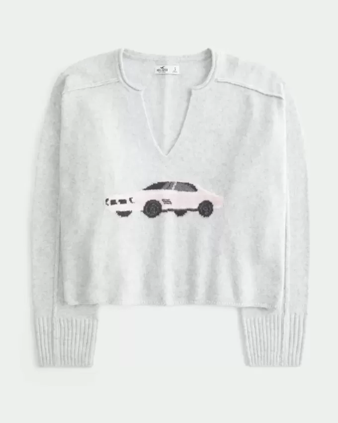Pulover Hollister Comfy Cloud Graphic cu decolteu crestat