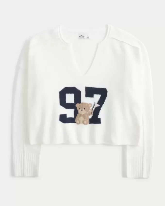 Pulover Hollister Comfy Cloud Graphic cu decolteu crestat