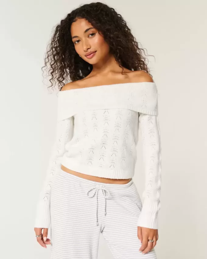 Pulover Hollister Comfy Cloud Stitchy fără umăr Pulover Hollister Comfy Cloud Stitchy fără umăr