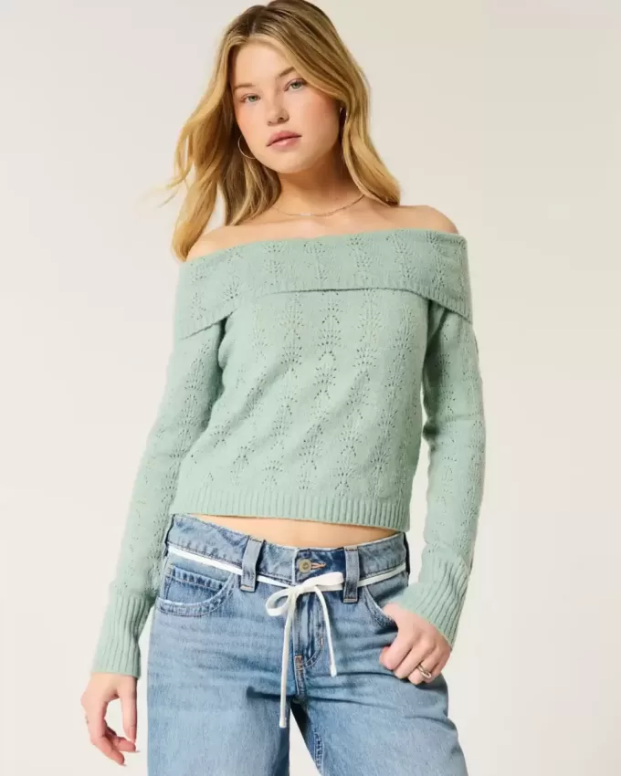 Pulover Hollister Comfy Cloud Stitchy fără umăr Pulover Hollister Comfy Cloud Stitchy fără umăr