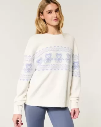 Pulover Hollister Comfy Cloud Teddy Bear Graphic Crew
