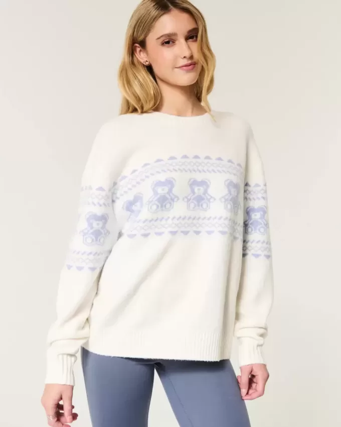 Pulover Hollister Comfy Cloud Teddy Bear Graphic Crew