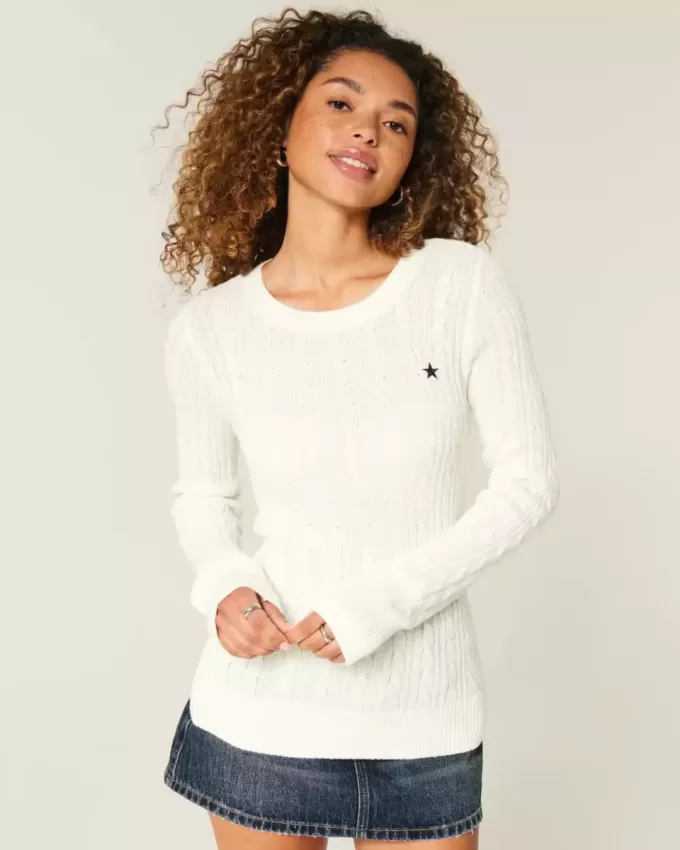 Pulover Star Crew din tricot cablu Pulover Star Crew din tricot cablu
