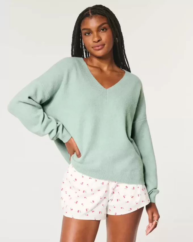 Pulover supradimensionat cu decolteu în V Hollister Comfy Cloud