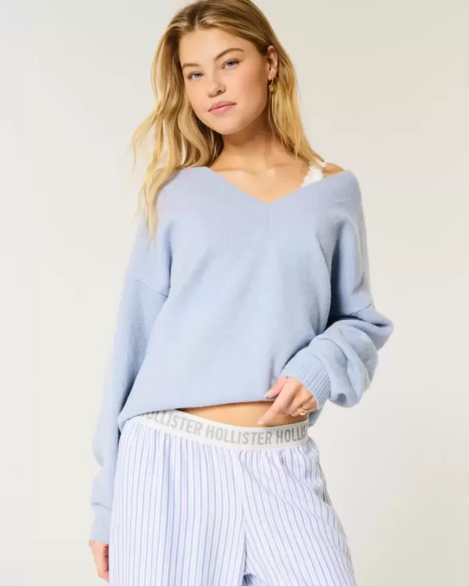 Pulover supradimensionat cu decolteu în V Hollister Comfy Cloud Pulover supradimensionat cu decolteu în V Hollister Comfy Cloud