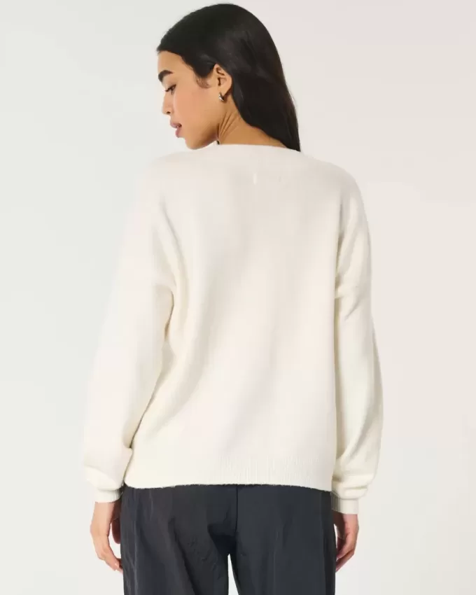 Pulover supradimensionat cu decolteu în V Hollister Comfy Cloud Pulover supradimensionat cu decolteu în V Hollister Comfy Cloud
