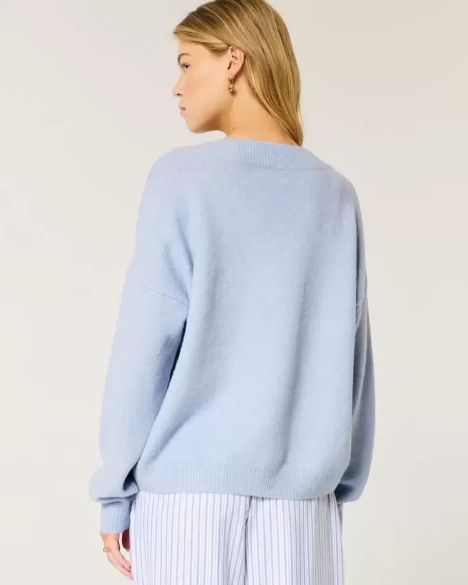 Pulover supradimensionat cu decolteu în V Hollister Comfy Cloud Pulover supradimensionat cu decolteu în V Hollister Comfy Cloud