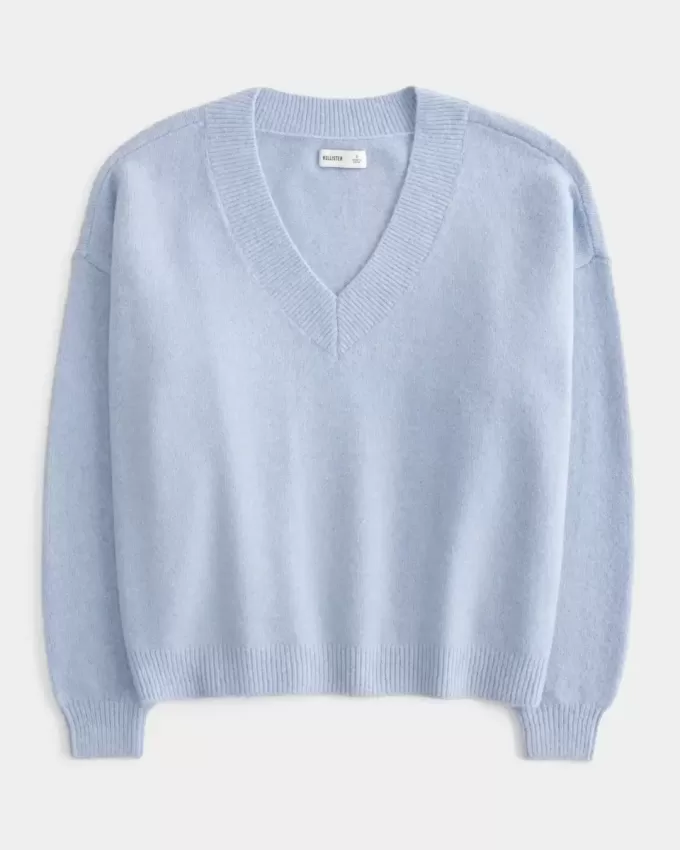 Pulover supradimensionat cu decolteu în V Hollister Comfy Cloud Pulover supradimensionat cu decolteu în V Hollister Comfy Cloud