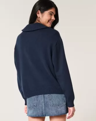 Pulover supradimensionat, cu jumătate de fermoar, cu grafic steagul american