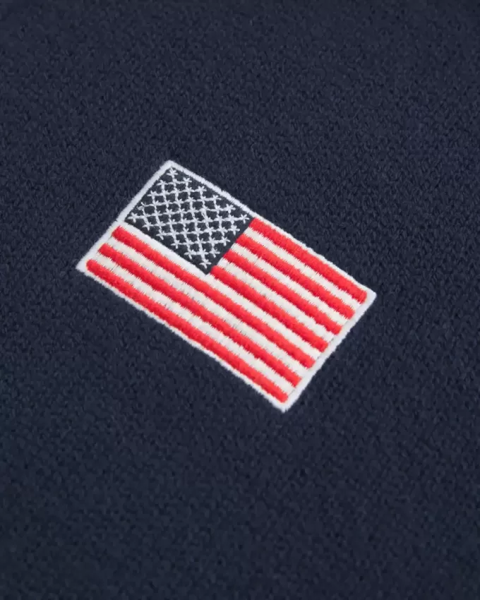 Pulover supradimensionat, cu jumătate de fermoar, cu grafic steagul american