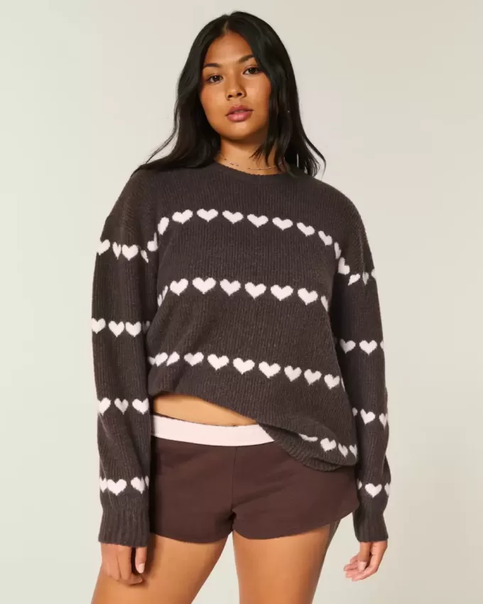 Pulover supradimensionat cu model de inimă Pulover supradimensionat cu model de inimă