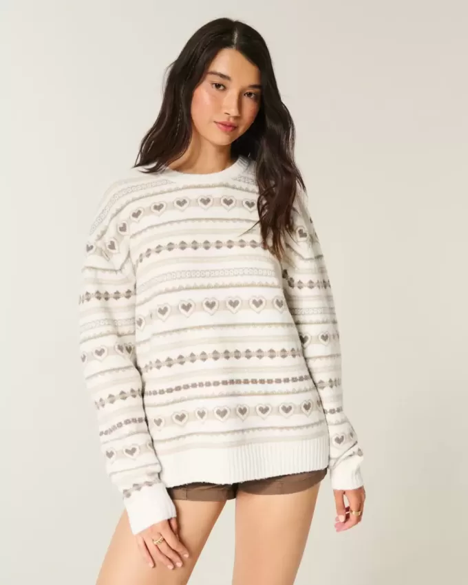 Pulover supradimensionat cu model de inimă Pulover supradimensionat cu model de inimă