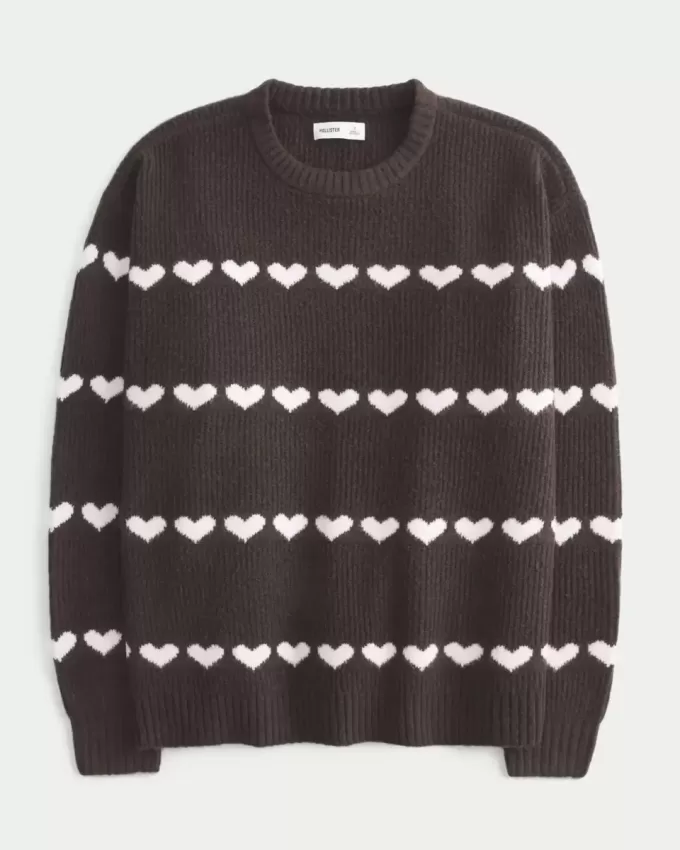 Pulover supradimensionat cu model de inimă Pulover supradimensionat cu model de inimă