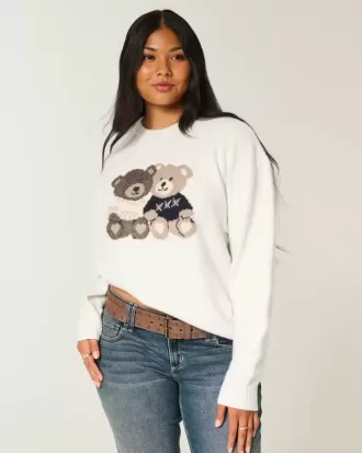 Pulover supradimensionat Teddy Bear Graphic Crew
