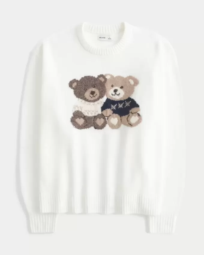 Pulover supradimensionat Teddy Bear Graphic Crew Pulover supradimensionat Teddy Bear Graphic Crew