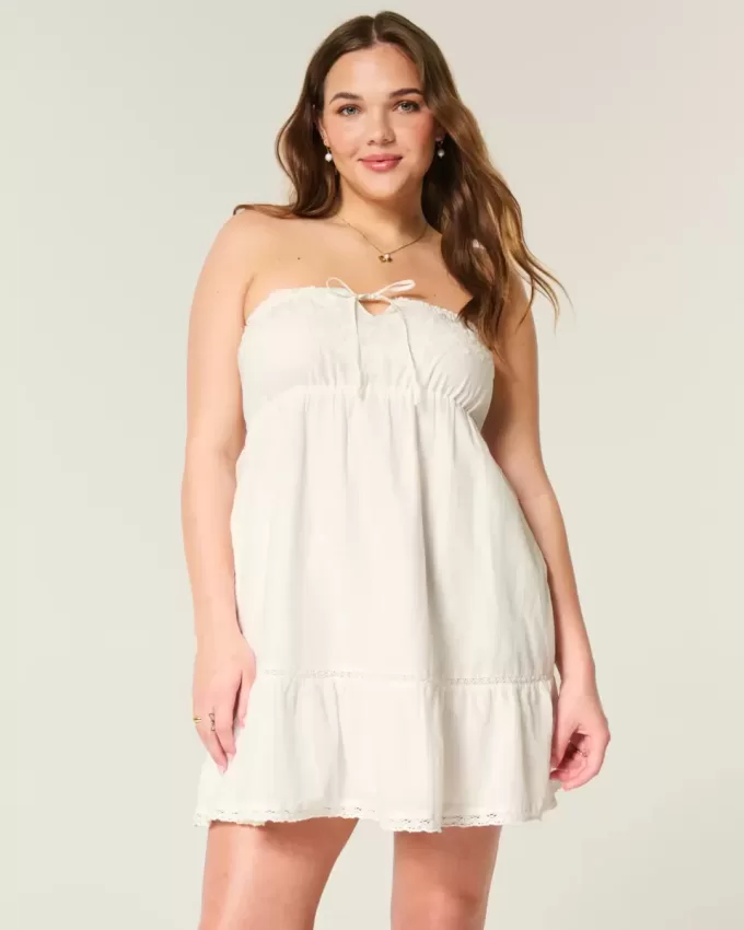 Rochie Babydoll brodata fara bretele Rochie Babydoll brodata fara bretele