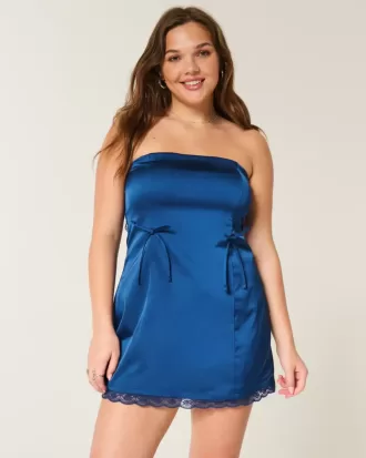 Rochie bodycon cu fundă fără bretele din satin