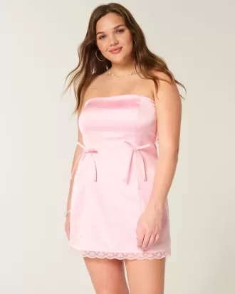 Rochie bodycon cu fundă fără bretele din satin