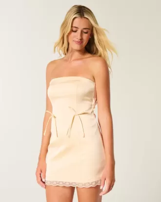 Rochie bodycon cu fundă fără bretele din satin