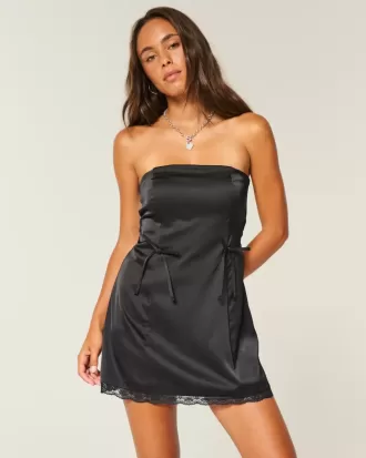 Rochie bodycon cu fundă fără bretele din satin