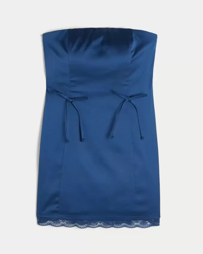 Rochie bodycon cu fundă fără bretele din satin Rochie bodycon cu fundă fără bretele din satin
