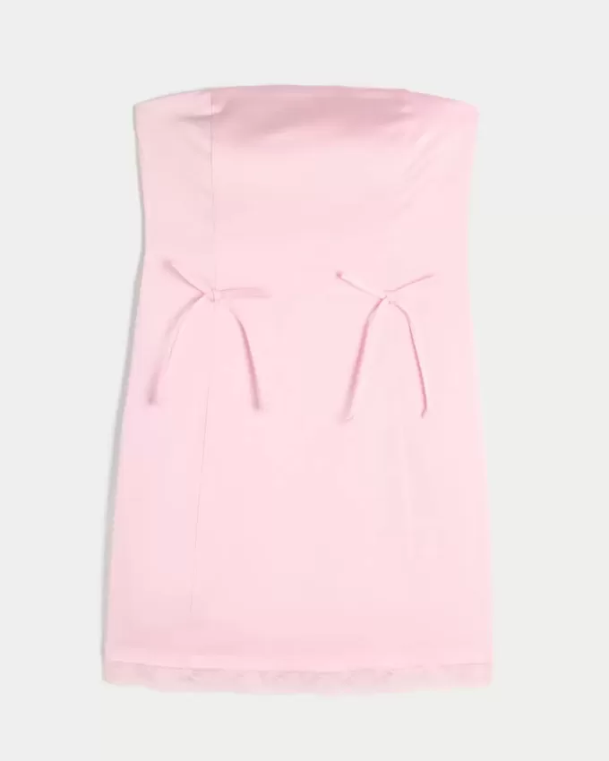 Rochie bodycon cu fundă fără bretele din satin Rochie bodycon cu fundă fără bretele din satin