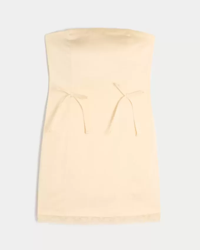 Rochie bodycon cu fundă fără bretele din satin Rochie bodycon cu fundă fără bretele din satin