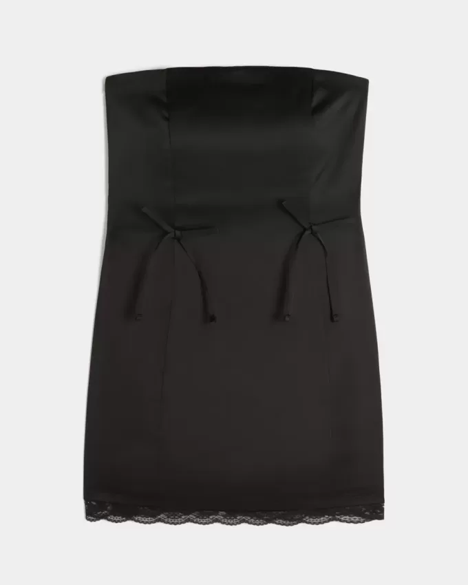 Rochie bodycon cu fundă fără bretele din satin Rochie bodycon cu fundă fără bretele din satin