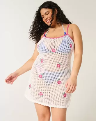 Rochie de acoperire cu broderie florală în stil croșetat