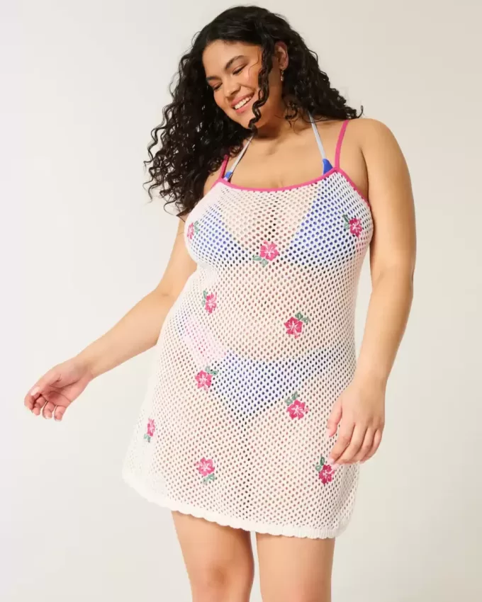 Rochie de acoperire cu broderie florală în stil croșetat Rochie de acoperire cu broderie florală în stil croșetat