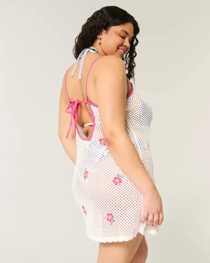 Rochie de acoperire cu broderie florală în stil croșetat Rochie de acoperire cu broderie florală în stil croșetat