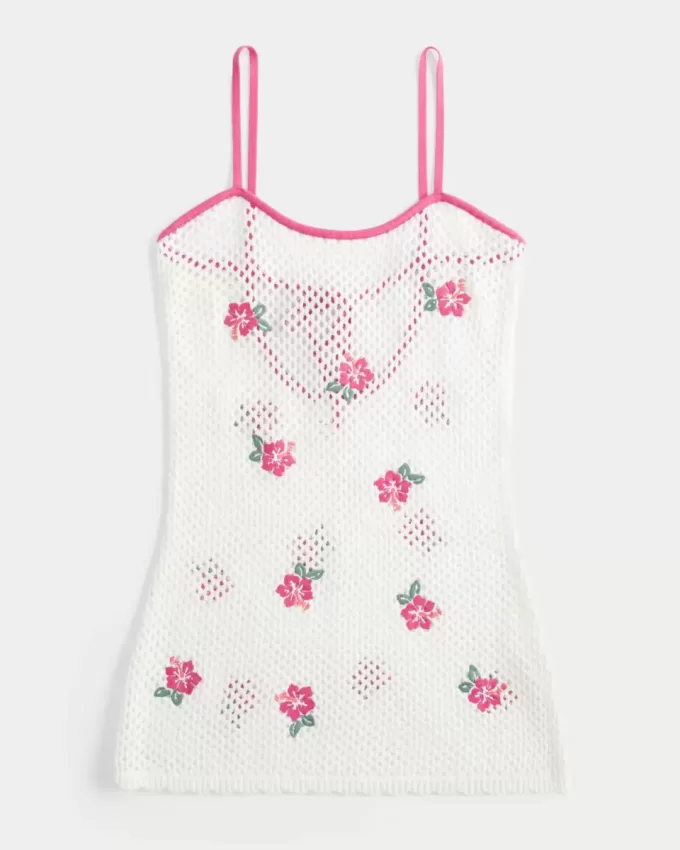 Rochie de acoperire cu broderie florală în stil croșetat Rochie de acoperire cu broderie florală în stil croșetat