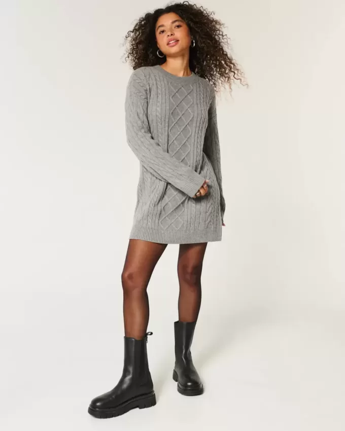 Rochie de pulover oversize din tricot cu cablu Rochie de pulover oversize din tricot cu cablu