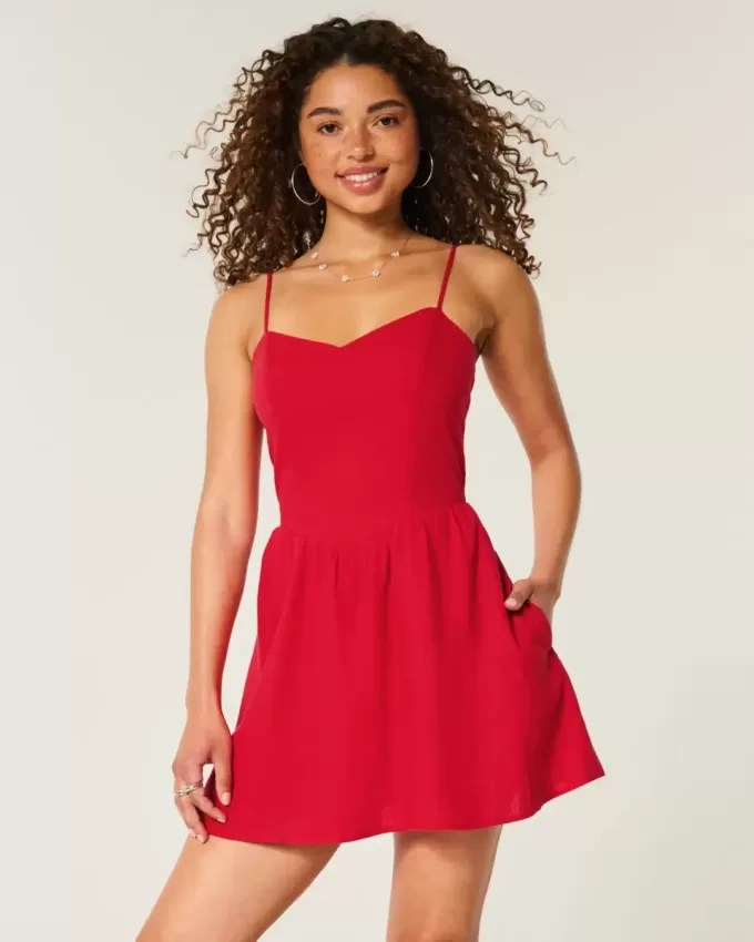 Rochie fustei cu spatele deschis din amestec de in Rochie fustei cu spatele deschis din amestec de in