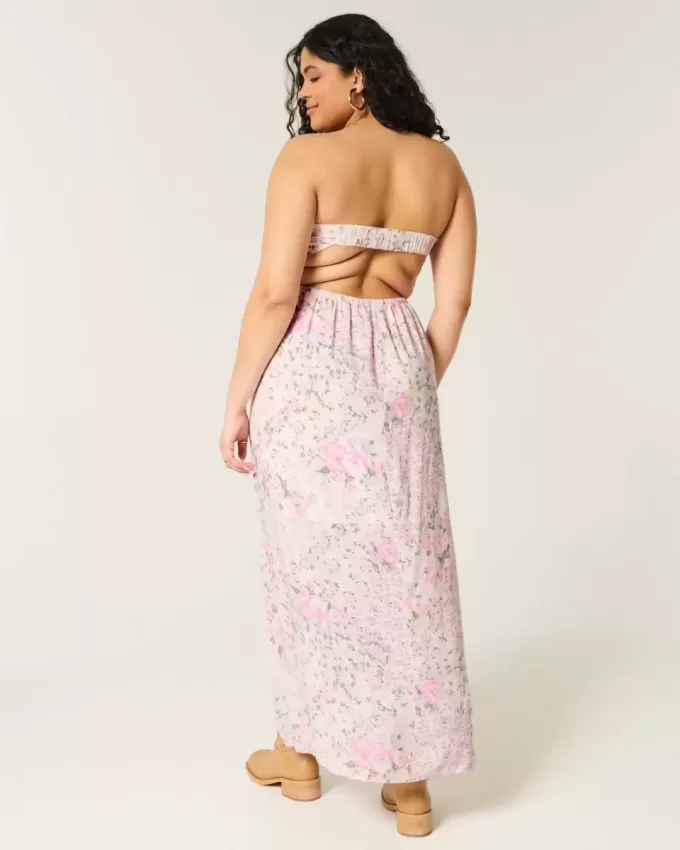 Rochie maxi cu bust rasucit fara bretele Rochie maxi cu bust rasucit fara bretele