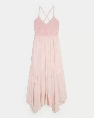 Rochie maxi cu decolteu în V, în stil croșetat