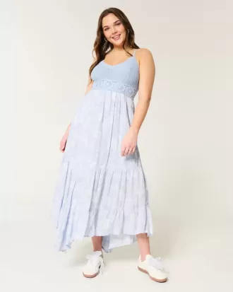 Rochie maxi cu decolteu în V, în stil croșetat